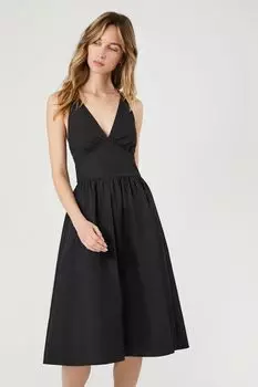Платье миди из поплина с бретелькой на бретельках Forever 21, черный