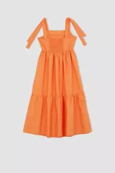 Платье миди из поплина с бретелями, 100% хлопок DeFacto, оранжевый