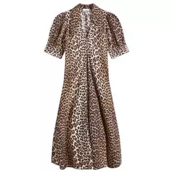 Платье миди из поплина с принтом Ganni, цвет leopard