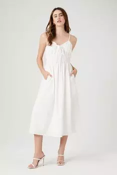 Платье миди из поплина со сборками Forever 21, белый