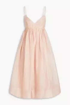 Платье миди из присборенного льна и шелкового газа. ZIMMERMANN, румян