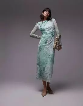 Платье-миди из прозрачной сетки с принтом в виде зеленого мрамора & Other Stories