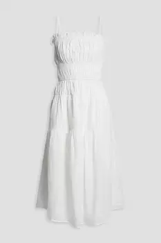 Платье миди из рами-газа со сборками FRAME, белый