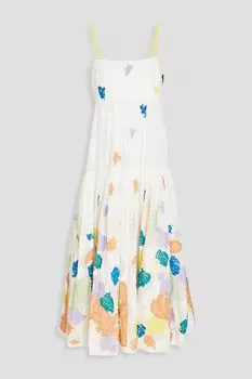 Платье миди из рами с кружевной отделкой ZIMMERMANN, белый