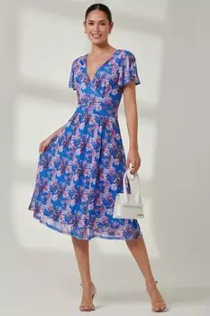 Платье миди из расклешенной сетки Jolie Moi, синий