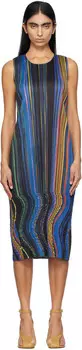 Платье миди из разноцветной ткани Warp PLEATS PLEASE ISSEY MIYAKE, черный