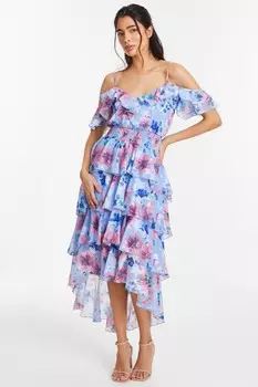 Платье миди из розового шифона с цветочным принтом QUIZ Clothing