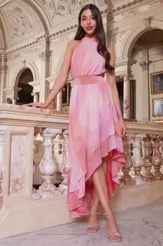 Платье миди из розового шифона с эффектом омбре QUIZ Clothing