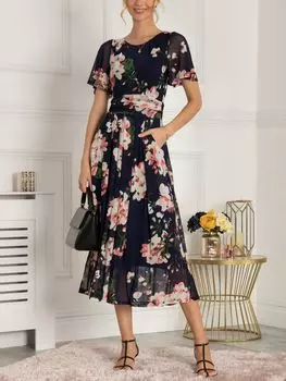 Платье миди из сапфировой сетки Jolie Moi, темно-синий