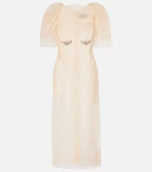 Платье миди из сетчатой ткани с отделкой рюшами Simone Rocha, бежевый