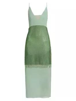 Платье миди из сетки Hotfix с кристаллами Stella Mccartney, цвет fern