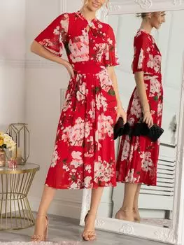 Платье миди из сетки с цветочным принтом Jolie Moi Danika, красное