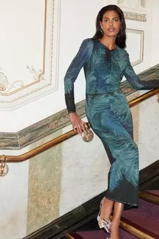 Платье миди из сетки с рюшами Love & Roses, синий