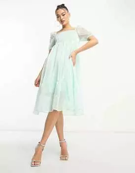 Платье миди из шалфейной органзы с пышными рукавами и рукавами Collective the Label Petite
