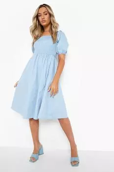 Платье миди из шамбре Boohoo, синий