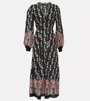 Платье миди из шелка с узором пейсли Etro, мультиколор