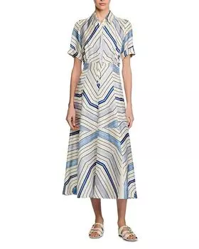 Платье миди из шелка Sandro с мотивом "спираль" Sandro, синий