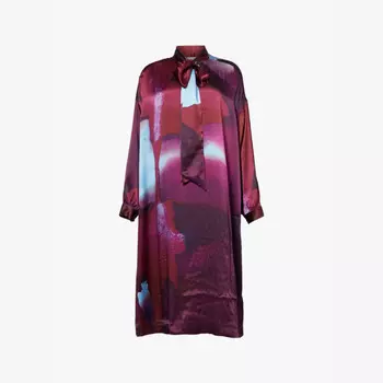 Платье миди из шелка свободного кроя с завязкой на шее Leem, черный