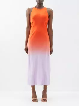 Платье миди из шелкового атласа с эффектом омбре FRAME, фиолетовый