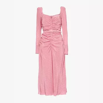 Платье миди из шелкового драпированного шелка с принтом в горошек Alessandra Rich, белый