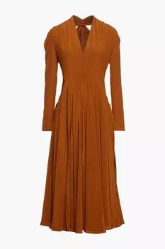 Платье миди из шелкового крепдешина с вырезами VICTORIA BECKHAM, загар