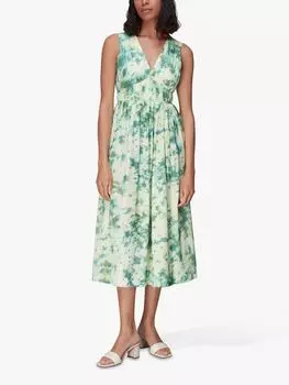 Платье миди из шелкового микса Whistles Waterflower, Зеленый/Мульти