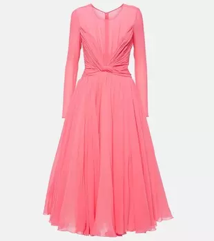 Платье миди из шелкового жоржета Giambattista Valli, розовый