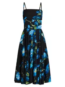 Платье миди из шелковой смеси Charmeuse с цветочным принтом Dolce&Gabbana, цвет campanule nero