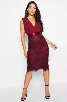 Платье миди из шифона и кружева Boohoo, ягодный