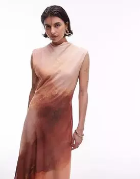 Платье-миди из шифона Mango с розовым принтом омбре
