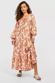 Платье миди из шифона с принтом Boohoo, розовый