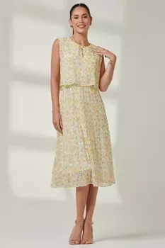 Платье миди из шифона со складками Olena Jolie Moi, желтый