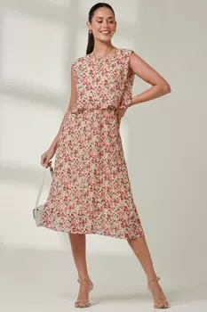 Платье миди из шифона со складками Olena Jolie Moi, красный