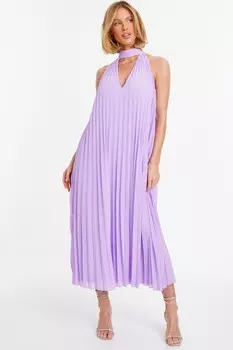 Платье миди из сиреневого шифона с плиссировкой и высоким воротом QUIZ Clothing