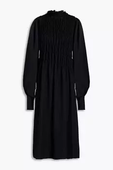 Платье миди из сирсакера со сборками VICTORIA BECKHAM, черный