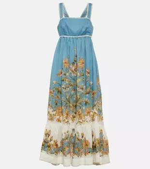 Платье миди из ситца с цветочным принтом ZIMMERMANN, синий