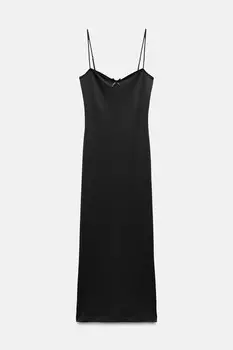 Платье миди из смешанного полиамида с бантом ZARA, черный