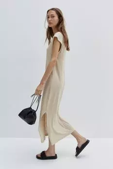 Платье миди из смеси льна H&M, бежевый