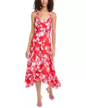 Платье миди из смеси шелка и льна IRO с бретельками на спине, красный