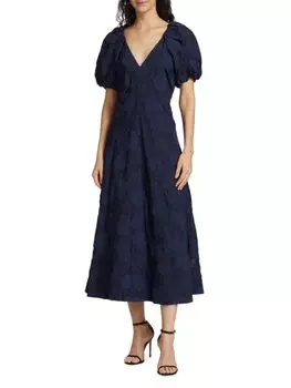 Платье миди из смесового хлопка с цветочным принтом Harley Tanya Taylor, темно-синий