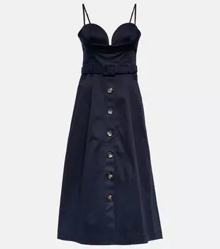 Платье миди из смесового хлопка с поясом CAROLINA HERRERA, синий