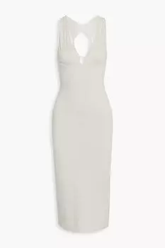 Платье миди из смесового хлопка с вырезами DION LEE, слоновая кость