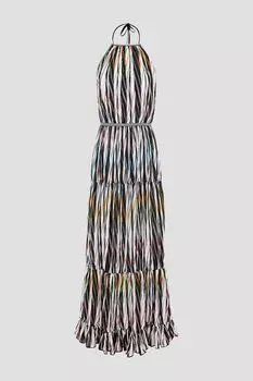 Платье миди из смесового хлопка со сборками и вырезом халтер. MISSONI, белый