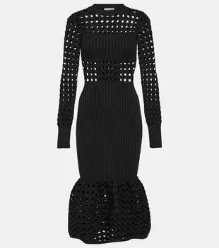 Платье миди из смесового хлопка, связанное крючком Alexander Mcqueen, черный
