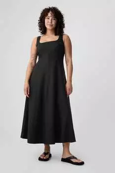 Платье миди из смесового льна с квадратным вырезом Gap, черный