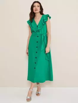 Платье миди из смесового льна Phase Eight Jamilla, зеленое