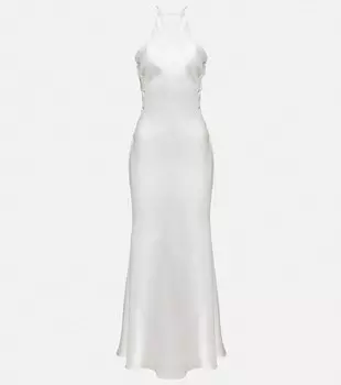 Платье миди из смесового шелка ALESSANDRA RICH, белый