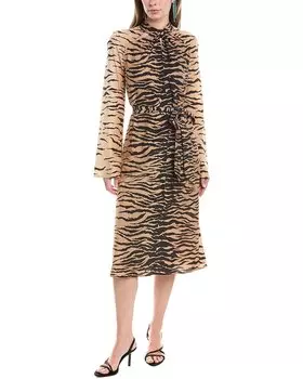 Платье-миди из смесового шелка с узором St. John Knotted, коричневый