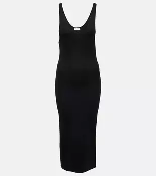 Платье миди из смесового шелка SAINT LAURENT, черный