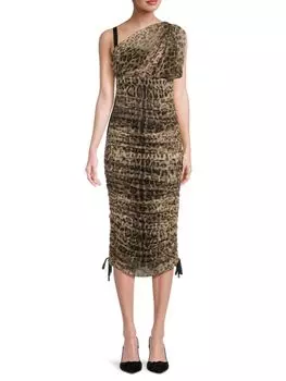 Платье миди из смесового шелка со сборками Dolce&Gabbana, цвет Brown Black